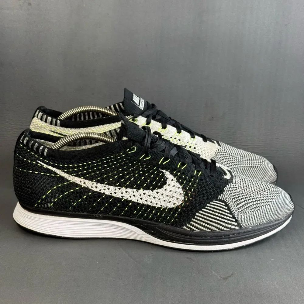 Nike Flyknit Racer Black White Volt athletic sneaker shoes men’s size 13